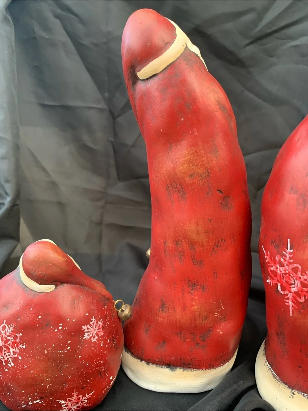 Set of Three Chubby Rustic Hand-Painted Red Santa Claus Figurines Lightweight